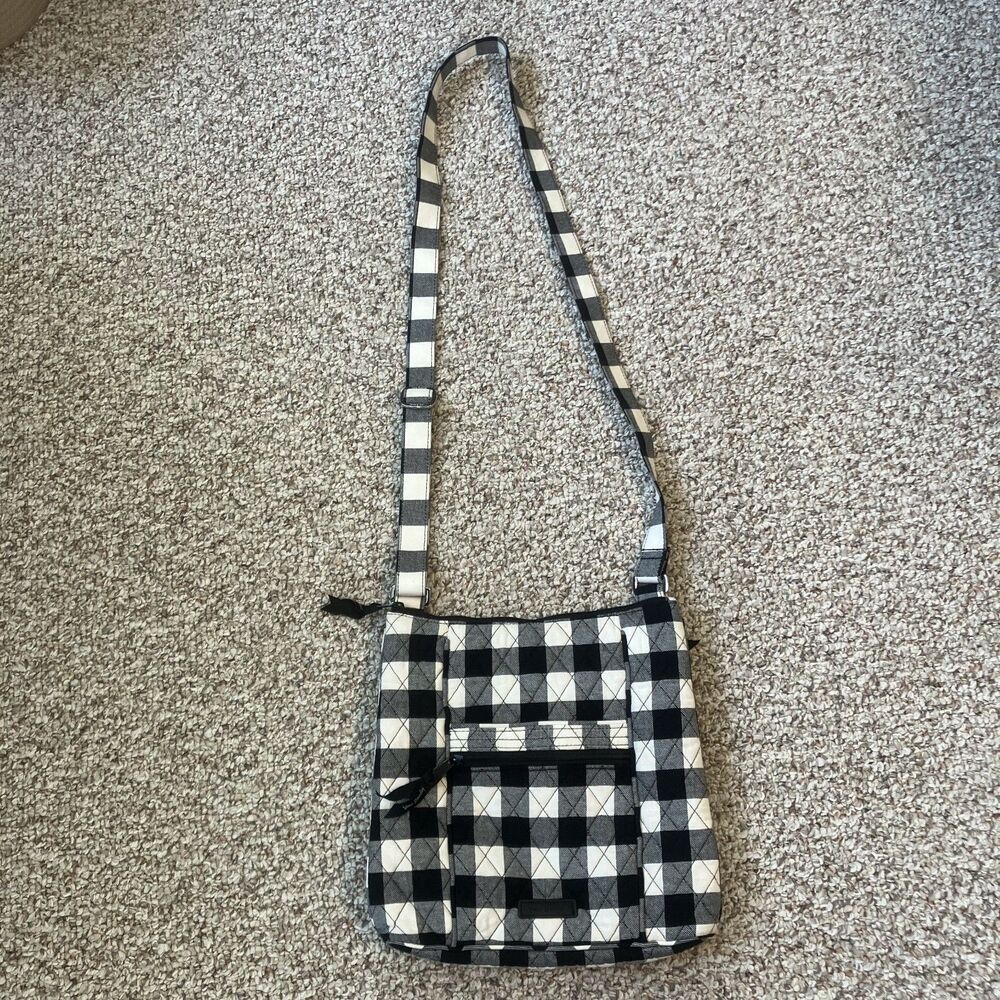 Vera Bradley Hipster Bag Pearl Buffalo Check Crossbody Quilted Black & White